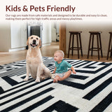 Ultra Soft Area Rug, Non Slip, Stain Resistant, Washable Area Rugs for Living Room, Bedroom, Optical Illusion Rug Stripe Maze Woven Floor Art Carpet(Black)