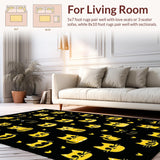 Ultra Soft Area Rug, Non Slip, Stain Resistant, Washable Area Rugs for Living Room, Bedroom, Charming Playful Cat Illustration(Black)