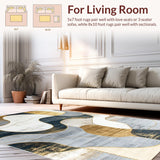 Ultra Soft Area Rug, Non Slip, Stain Resistant, Washable Area Rugs for Living Room, Bedroom, Elegant Abstract Gold and Grey Motif(Gray)