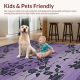 Ultra Soft Area Rug, Non Slip, Stain Resistant, Washable Area Rugs for Living Room, Bedroom, Whimsical Diamond Floral Arrangement(Purple)