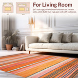 Ultra Soft Area Rug, Non Slip, Stain Resistant, Washable Area Rugs for Living Room, Bedroom, Eclectic Color Palette Striped Motif(Orange)