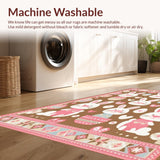 Ultra Soft Area Rug, Non Slip, Stain Resistant, Washable Area Rugs for Living Room, Bedroom, Rustic Spring Floral Accents Welcome Mat(Brown)