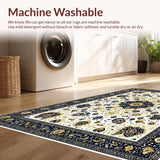 Ultra Soft Area Rug, Non Slip, Stain Resistant, Washable Area Rugs for Living Room, Bedroom, Sunny Floral Whirl(White)