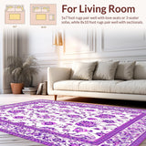 Ultra Soft Area Rug, Non Slip, Stain Resistant, Washable Area Rugs for Living Room, Bedroom, Rustic Purple Petal Motif(Purple)