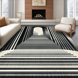 Ultra Soft Area Rug, Non Slip, Stain Resistant, Washable Area Rugs for Living Room, Bedroom, Urban Monochrome Striped Rug With Reversible Optical Illusion Pattern(Black)