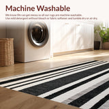 Ultra Soft Area Rug, Non Slip, Stain Resistant, Washable Area Rugs for Living Room, Bedroom, Onyx & Linen Stripe Woven Rug, Stylish Hallway Accent Carpet(Black)