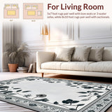 Ultra Soft Area Rug, Non Slip, Stain Resistant, Washable Area Rugs for Living Room, Bedroom, Modern Botanical Luxe Touch(Gray)