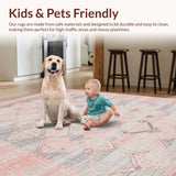 Ultra Soft Area Rug, Non Slip, Stain Resistant, Washable Area Rugs for Living Room, Bedroom, Rustic Earthy Distressed Patterns(Pink)