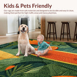 Ultra Soft Area Rug, Non Slip, Stain Resistant, Washable Area Rugs for Living Room, Bedroom, Beach Inspired Surfboard Area Rug with Exotic Tropical Flora(Orange)