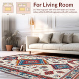 Ultra Soft Area Rug, Non Slip, Stain Resistant, Washable Area Rugs for Living Room, Bedroom, Vibrant Tribal Geometric Motif(White)