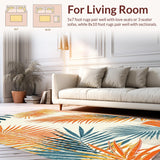 Ultra Soft Area Rug, Non Slip, Stain Resistant, Washable Area Rugs for Living Room, Bedroom, Playful Floral Tropics Palette(Orange)