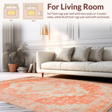 Ultra Soft Area Rug, Non Slip, Stain Resistant, Washable Area Rugs for Living Room, Bedroom, Elegant Distressed Ethnic Motif(Orange)