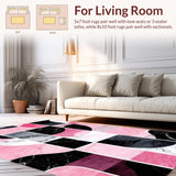 Ultra Soft Area Rug, Non Slip, Stain Resistant, Washable Area Rugs for Living Room, Bedroom, Stylish Low Pile Artistic Design(Pink)