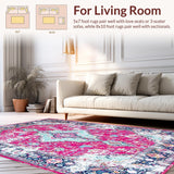 Ultra Soft Area Rug, Non Slip, Stain Resistant, Washable Area Rugs for Living Room, Bedroom, Trendy Turquoise Distressed Aesthetic(Pink)