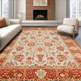 Ultra Soft Area Rug, Non Slip, Stain Resistant, Washable Area Rugs for Living Room, Bedroom, Rustic Floral Tapestry Motif(Orange)