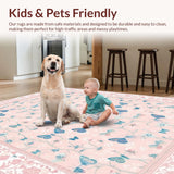 Ultra Soft Area Rug, Non Slip, Stain Resistant, Washable Area Rugs for Living Room, Bedroom, Serene Floral Scalloped Pattern(Pink)