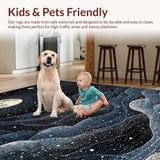 Ultra Soft Area Rug, Non Slip, Stain Resistant, Washable Area Rugs for Living Room, Bedroom, Witchy Cosmos Rug with Lunar Cycle Rings and Boho Star Map Accents(Blue)