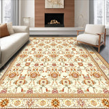 Ultra Soft Area Rug, Non Slip, Stain Resistant, Washable Area Rugs for Living Room, Bedroom, Elegant Tan with Ornate Floral Medallions and Classic Boho Flair(Ivory)