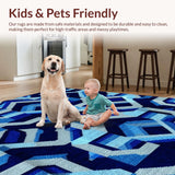 Ultra Soft Area Rug, Non Slip, Stain Resistant, Washable Area Rugs for Living Room, Bedroom, Modern Deep Royal Geometric Living Room Rug(Blue)