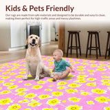 Ultra Soft Area Rug, Non Slip, Stain Resistant, Washable Area Rugs for Living Room, Bedroom, Bright Floral Patterned Elegance(Pink)