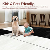 Ultra Soft Area Rug, Non Slip, Stain Resistant, Washable Area Rugs for Living Room, Bedroom, Partial Abstract Line Composition with Intersecting Arc Segments(Black)