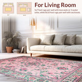 Ultra Soft Area Rug, Non Slip, Stain Resistant, Washable Area Rugs for Living Room, Bedroom, Whimsical Soft Blooming Motif(Pink)