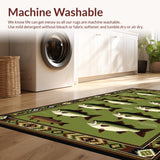 Ultra Soft Area Rug, Non Slip, Stain Resistant, Washable Area Rugs for Living Room, Bedroom, Vintage Fishing Scene Aesthetic(Green)