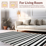 Ultra Soft Area Rug, Non Slip, Stain Resistant, Washable Area Rugs for Living Room, Bedroom, Minimalist Dual Tone Stripe Runner Carpet with Crisp Black and White Bands(Black)