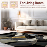Ultra Soft Area Rug, Non Slip, Stain Resistant, Washable Area Rugs for Living Room, Bedroom, Contemporary Artistic Patterned Flair(Black)