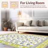 Ultra Soft Area Rug, Non Slip, Stain Resistant, Washable Area Rugs for Living Room, Bedroom, Chic White Blossom Motif(White)