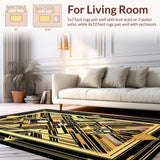 Ultra Soft Area Rug, Non Slip, Stain Resistant, Washable Area Rugs for Living Room, Bedroom, Luxurious Ornamental Geometric Composition(Gold)