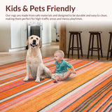 Ultra Soft Area Rug, Non Slip, Stain Resistant, Washable Area Rugs for Living Room, Bedroom, Eclectic Color Palette Striped Motif(Orange)