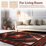 Ultra Soft Area Rug, Non Slip, Stain Resistant, Washable Area Rugs for Living Room, Bedroom, Primitive Dark Toned Geometric(Red)