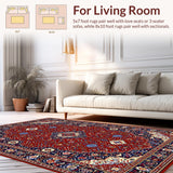 Ultra Soft Area Rug, Non Slip, Stain Resistant, Washable Area Rugs for Living Room, Bedroom, Vintage Floral Trellis Arrangement(Red)