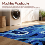 Ultra Soft Area Rug, Non Slip, Stain Resistant, Washable Area Rugs for Living Room, Bedroom, Oceanic Marine Life with 3D Octopus and Nautical Fish School in Blue(Blue)
