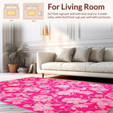 Ultra Soft Area Rug, Non Slip, Stain Resistant, Washable Area Rugs for Living Room, Bedroom, Delicate Blossom Inspired Decor(Pink)