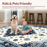 Ultra Soft Area Rug, Non Slip, Stain Resistant, Washable Area Rugs for Living Room, Bedroom, Trendy Distressed Ogee Style(White)
