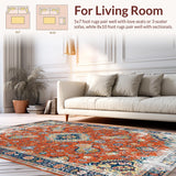 Ultra Soft Area Rug, Non Slip, Stain Resistant, Washable Area Rugs for Living Room, Bedroom, Antique Floral Distressed Elegance(Orange)
