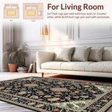 Ultra Soft Area Rug, Non Slip, Stain Resistant, Washable Area Rugs for Living Room, Bedroom, Sophisticated Floral Paisley Aesthetic(Black)