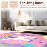Ultra Soft Area Rug, Non Slip, Stain Resistant, Washable Area Rugs for Living Room, Bedroom, Soft Fuzzy Rainbow Rug for Girls Bedroom(Pink)