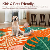 Ultra Soft Area Rug, Non Slip, Stain Resistant, Washable Area Rugs for Living Room, Bedroom, Elegant Geometric Leaf Arrangement(Orange)