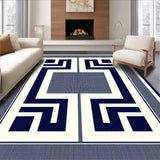 Ultra Soft Area Rug, Non Slip, Stain Resistant, Washable Area Rugs for Living Room, Bedroom, Rustic Neutral Trellis Composition(Blue)