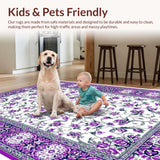 Ultra Soft Area Rug, Non Slip, Stain Resistant, Washable Area Rugs for Living Room, Bedroom, Rustic Green Blooming Design(White)