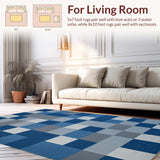 Ultra Soft Area Rug, Non Slip, Stain Resistant, Washable Area Rugs for Living Room, Bedroom, Contemporary Gray Box Motif(Blue)