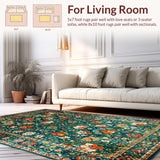 Ultra Soft Area Rug, Non Slip, Stain Resistant, Washable Area Rugs for Living Room, Bedroom, Rustic Earthy Floral Tapestry(Green)