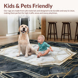 Ultra Soft Area Rug, Non Slip, Stain Resistant, Washable Area Rugs for Living Room, Bedroom, Chic Geometric Gold Accents Style(White)