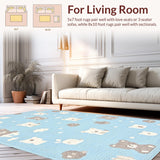 Ultra Soft Area Rug, Non Slip, Stain Resistant, Washable Area Rugs for Living Room, Bedroom, Joyful Animal Friends Concept(Blue)