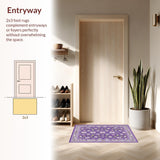 Ultra Soft Area Rug, Non Slip, Stain Resistant, Washable Area Rugs for Living Room, Bedroom, Whimsical Greenery and Petals(Purple)