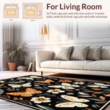 Ultra Soft Area Rug, Non Slip, Stain Resistant, Washable Area Rugs for Living Room, Bedroom, Elegant Floral-Insect Hybrid Design(Black)