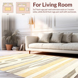 Ultra Soft Area Rug, Non Slip, Stain Resistant, Washable Area Rugs for Living Room, Bedroom, Luxurious Textured Cream Waves(Yellow)